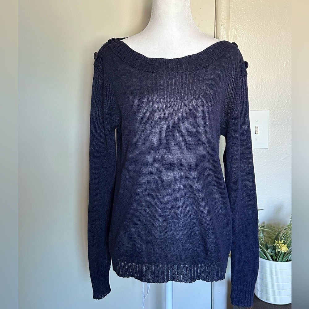 Classic Navy Crew Neck Sweater women‎ size m 100 linen